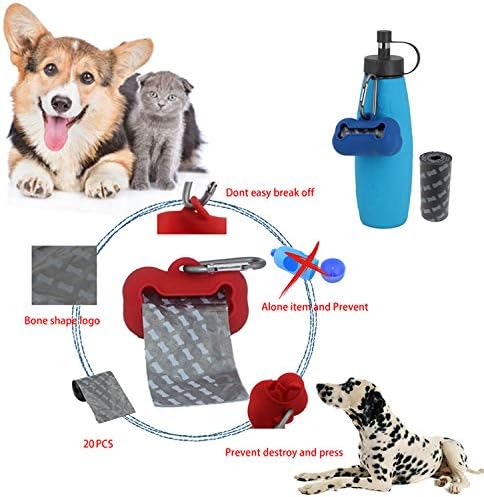 5 Rolls Portable Bone Shape Dog Poop Bags - Silicone Dispenser Refills - Outdoor Travel (Grey)