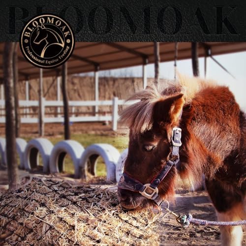 Bloomoak Slow Feed Hay Net for Horses, 40" Hay Bag with 1 inch Hole for Horse and Goat, Heavy Duty PE,Easy Fill with Rings…