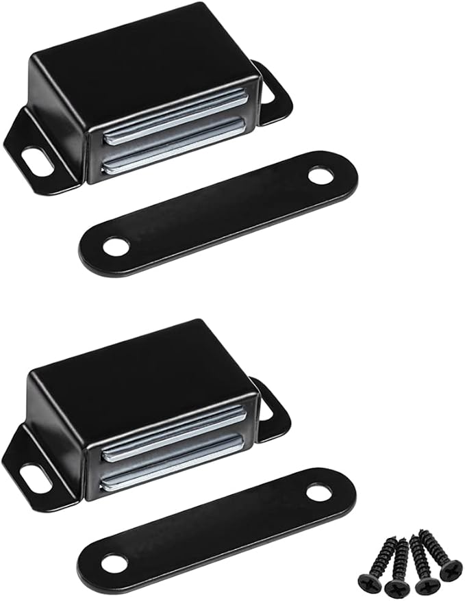 WOOCH Magnetic Door Catch - 30lb High Magnetic Stainless Steel Heavy Duty Catch for Kitchen Bathroom Cupboard Wardrobe Closet Closures Cabinet Door Drawer Latch (2.1 in Black, 2-Pack)