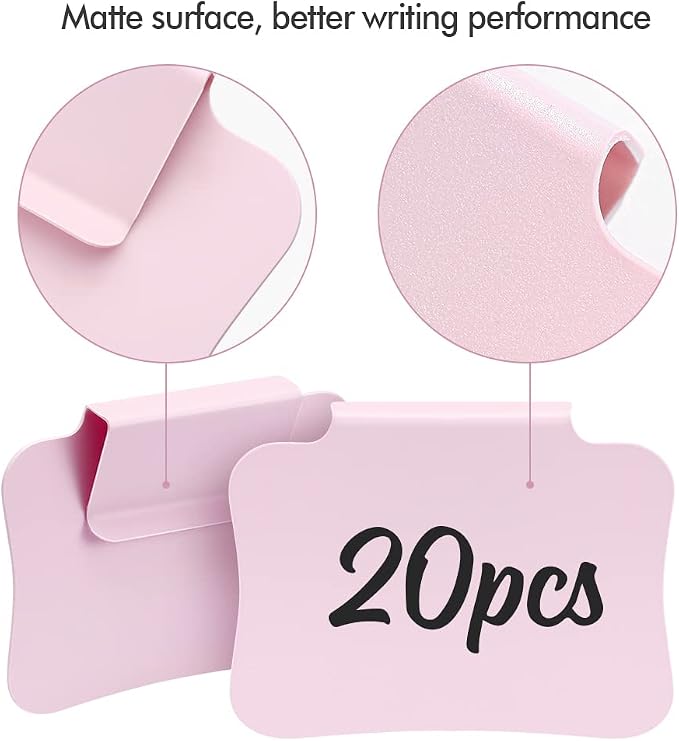 20PCS Basket Labels Clip On, Removable Plastic Bin for Storage Bins, Pantry Organization and Storage Hanging Tags for Basket Cube Box, in Pink
