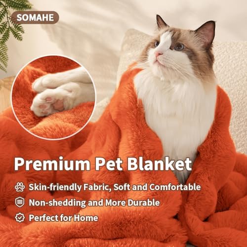SOMAHE Soft Faux Fur Cat Blanket, Washable, Small 22x18 Vibrant Orange