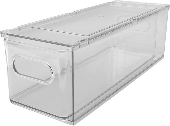 Drawer Storage Box, PET Clear Plastic Stackable Bin with Lid, 3 Compartments for Bathroom Vanity and Under Sink, Pantry Cabinet Makeup Office Organizer (3 liters)