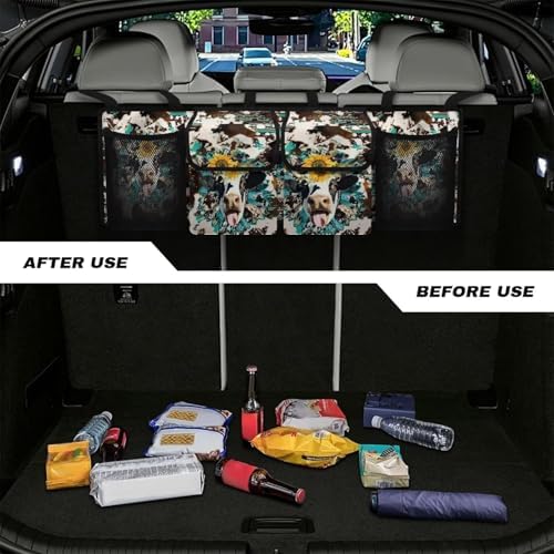Aztec Cow Hanging Car Trunk Organizer Car Back Seat Storage Bag Auto Cargo Bag Collapsible Auto Interior Accessories for Sedans SUV Jeep Trucks MPV Van