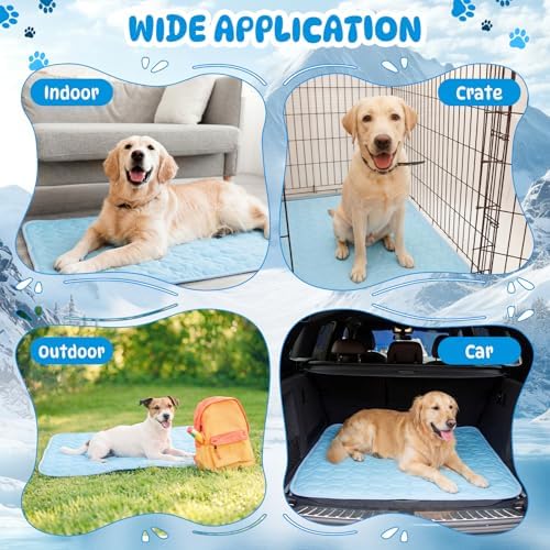 Chunful 27 x 21 Inches 4 Pcs Dogs Cooling Mat for Cats Pet, Summer Washable Dog Cooling Pad with Non-Slip Bottom & Storage Bags, Foldable Self-Cooling Blanket for Crate Sofa Floor Car