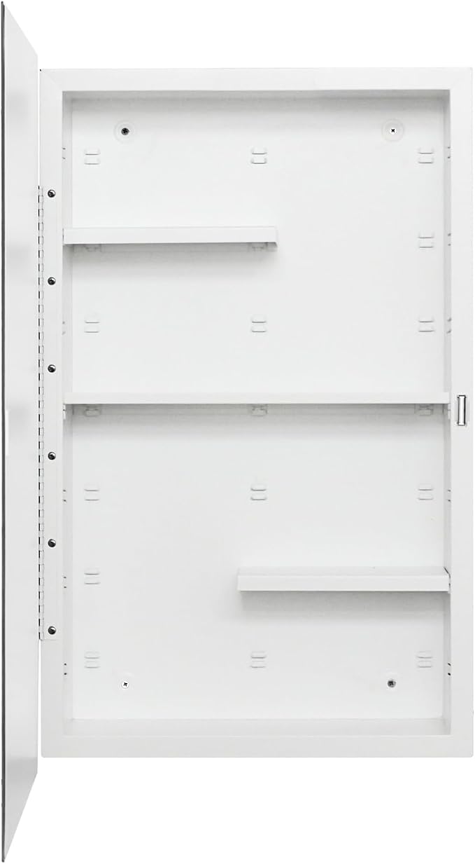 White 16x26 Medicine Cabinet, Beveled Mirror & Adjustable Staggered Shelves | Recessed or Surface Mount Bathroom Cabinet with Adjustable Staggered Shelves, Piano Hinge, Left/Right Swing & Fully Assembled