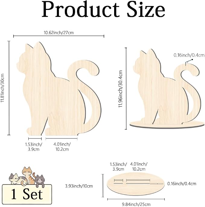 Cat Display Stand for Clothing Scarfs Bandana 11.8 x 10.6 x 0.2 Inch Pet Clothing Display Wooden Cat Silhouette Stand for Pet Stores Shops Window Show Photography Prop Home Decorations