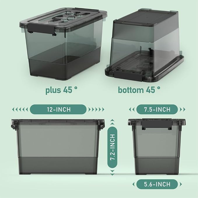 4 Pack 7 Quart Clear Black Storage Bins with Latching Lids, Stackable Plastic Storage Containers for Closet, Pantry & Garage Organization