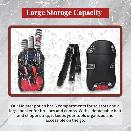 Shear Professional Leather Holster Scissor Pouch For Hair Stylist Tools Bag, Barber Hairdressing Organizer with Waist Shoulder Belt, Shear Hair Cutting Scissor Holder, Baber Accessories for Travelling