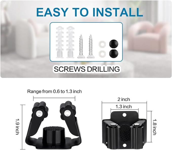 JAMEND CLXP 6PCS Broom and Mop Holder, Heavy Duty Garden Tool Organizer Rack Rake and Shovel Handle, Stainless Steel Mop Hanger. Screws for Wall Mounted. Matte Black