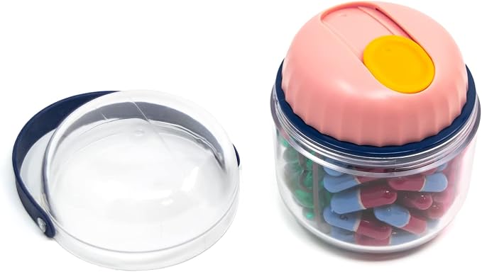 Mini Pill Dispenser Organizer Bottle, Daily Travel Medication Box with Secure Closure (Mini - Pink)