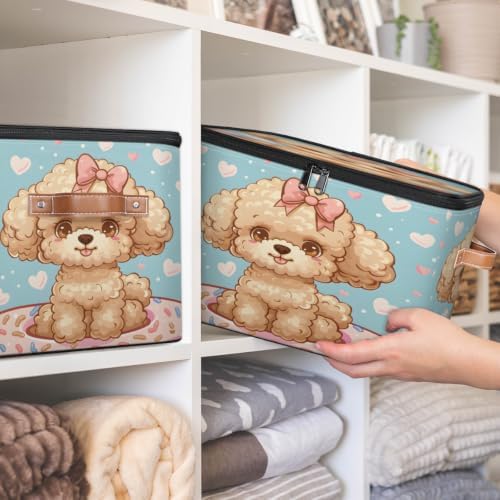 Cute Dogs Storage Box with Zipper Lid | Collapsible, Fabric, Storage Bin, Handle, Large, Closet Organizer, Containers, Bedroom, Home, Cute Donut Dogs