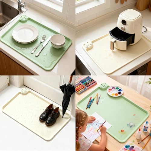 Silicone Pet Feeding Mat, 19"x12" Silicone Placemat for Dog Cat Food Water Bowl, Raised Edge Waterproof Under Sink Mats for Kitchen Drawer Shelf, Spill Proof Mat to Protect Floors