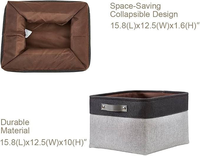 DECOMOMO Storage Bins, Extra Large Fabric Storage Baskets for Shelves 3Pack | 15.8 x 12.5 x 10 inches Decorative Linen Closet Organizers (Grey & Black)