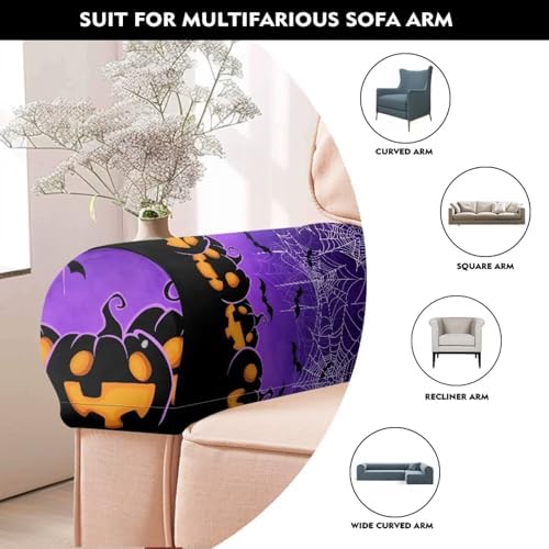 Couch Arm Covers for Sofa 2 Pack Halloween Pumpkin Arm Chair Covers for Arms Recliner Headrest Protector 2pcs Stretch Fabric Sofa Armrest Covers Halloween Decoration