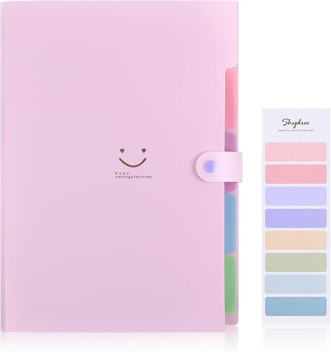 SKYDUE Expanding File Folder with 5 Pockets, Cute Accordion File Organizer, Letter Size Filing Folder, Portable Paper Receipt Organizer, School Office Supplies Purple