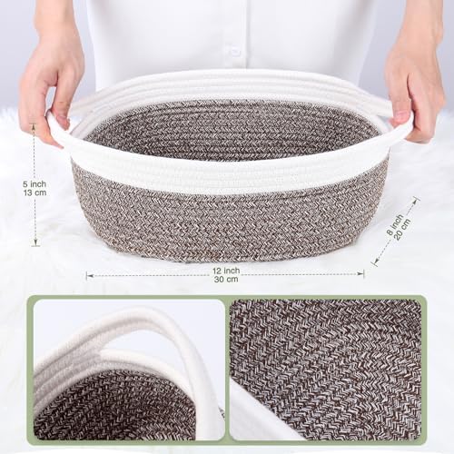 Empty Gift Basket to Fill with Handles, 12x8x5 inch - Wicker Rope Basket for Baby Shower, Kids Toys，Decorative Woven Bin for Man, Boys With Gift Bag & Ribbon,Resuable, White Brown