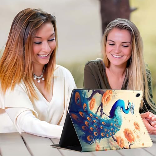 for Samsung Galaxy Tab A7 10.4" 2020 Tablet Case,Premium Leather Folio Stand Auto Wake/Sleep,Multiple Viewing Stand,Floral Peacock