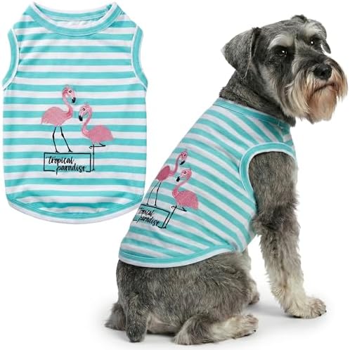 Parisian Pet Flamingo Dog Shirt – 100% Cotton Striped Shirts for Large Dogs – Sleeveless Puppy Vest – Lightweight and Breathable Pet Apparel – Pullover Summer Dog Clothes - Stretchy T Shirts for Dogs
