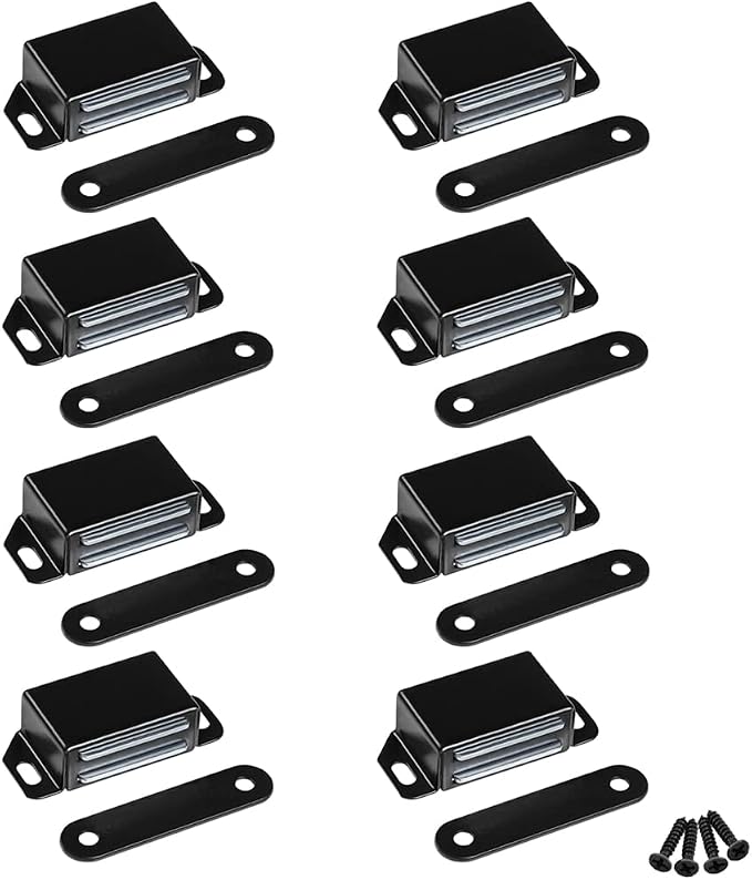 WOOCH Magnetic Door Catch - 30lb High Magnetic Stainless Steel Heavy Duty Catch for Kitchen Bathroom Cupboard Wardrobe Closet Closures Cabinet Door Drawer Latch (2.1 in Black, 8-Pack)