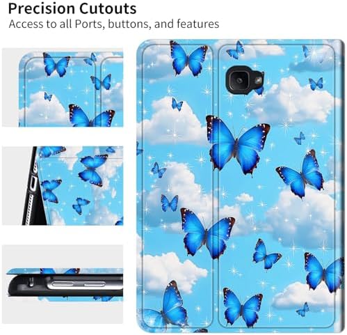for Samsung Galaxy Tab A 10.1" 2016 SM-T580/T585/T587 Case | Slim Leather Smart Cover with Multi-Angle Anti-Slip Stand [Auto Wake/Sleep] Shell for Women Men - Blue Butterfly White Cloud