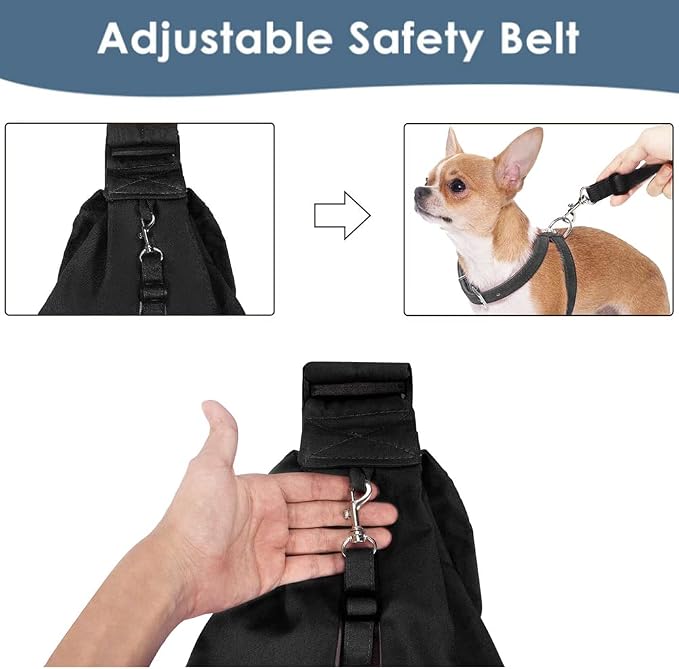 Lukovee Pet Sling, Puppy Small Pet Cat Carrier with Safety Hook | Hands-Free,Padded Strap, Breathable, Adjustable, Storage Pocket, Tote Bag Shoulder Bag with Front Pocket (Black, S)