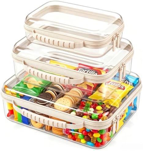 Clear Hard Shell Storage Cases, 3 Pack with Handle | Water-resistant, crush-resistant PET shell protects toiletries, cosmetics, electronics, toys & baby items for travel and home