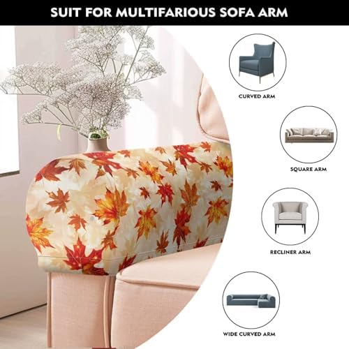 Fall Maple Leaves Arm Covers for Couch Recliner Arm Covers Stretch Furniture Protector for Chairs and Sofas Armchair Fall Decoration
