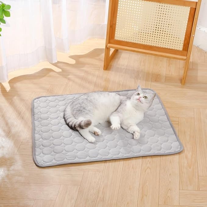 Pet Cooling Mat, ICY nap Dog mat, Portable Washable Ice Silk Cooling Pad for Dogs Cats, Breathable Foldable Mat for Large Small Dogs, Summer Cool Mat for Kennel Floor Car Sofa(Gray,Medium)