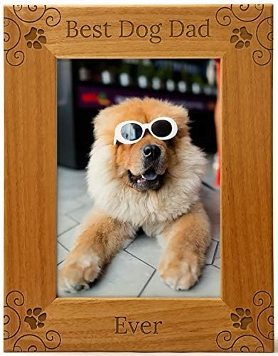 CEDAR CRATE MARKET Best Dog Dad Ever Pet Picture Frame Engraved Natural Wood, Fits a 5x7 Vertical Portrait, Dog Picture Frame, Dog Mom Gifts