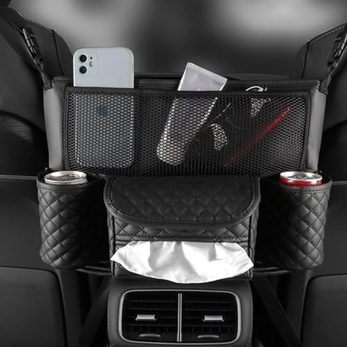 Car Organizer, Leather Large Capacity Car Purse Holder for Front Seat, Seat Back Net Bag Double-sided Tissue Storage Handbag Holder Car Accessories (Black)