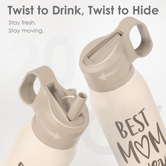 Best Mom Ever Water Bottle with Twist Lid Insulated Stainless Steel 20oz, Travel Water Bottles for Sports & Gym, Mom Gifts for Mothers Day Birthday Christmas