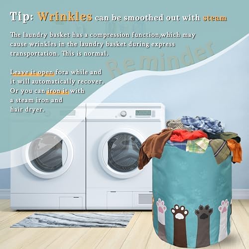 Cat Dog Paw Laundry Basket Foldable Oxford Cloth Hamper 18.9 x16.5"