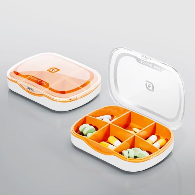 Travel Pill Organizer Box, Small Pill Case Holder Daily Medicine | Reminder for Vitamin Supplement Pocket Pharmacy Medicine Dispenser Purse Cute Tablet Fish Oil Capsule Container 6 Compartment