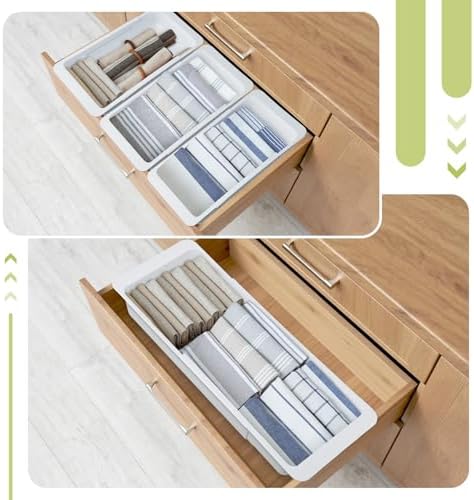 Booson 4 PCS Deep Drawer Organizer Bin Adjustable Sliding Drawer Organizers