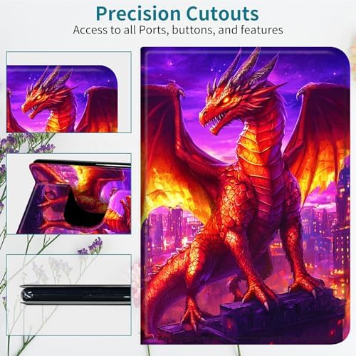 Case for Samsung Galaxy Tab S10 Plus 2024/S9 FE+/S9 Plus 12.4" 2023, 360 Degree Rotating Stand with Multi-Angle Vertical Shockproof Protective Shell for Women Men, Purple Red Dragon