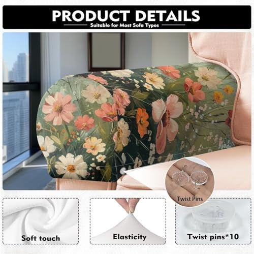 Armrest Covers for Sofa Art Floral Couch Arm Covers Soft Furniture Protector Scratch-Resistant Sofa Arm Covers Protect and Decorate Your Sofa