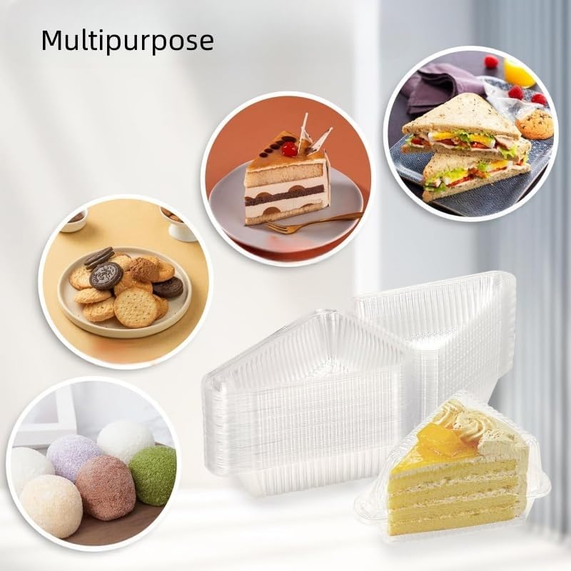 Cake Slice Container-Cheesecake Containers- Disposable Clear plastic Hinged Cake Slice Container with Dome Lid (120)