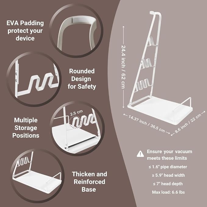 Vacuum Stand No-Drill Storage for Most Stick Vacuum Home Cleaning | metal storage frame, tool holder use, and broad stick-vac fit for clearer buying for daily cleaning,Wallless hole drilling