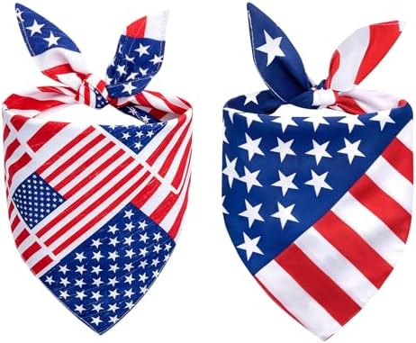 4th of July Dog Bandanas Dual-Layer 2 Pack, Patriotic American Flag Pet Reversible Triangle Scarf, Memorial Independence Day USA Bandana for Large and Extra Large Dogs(Large)