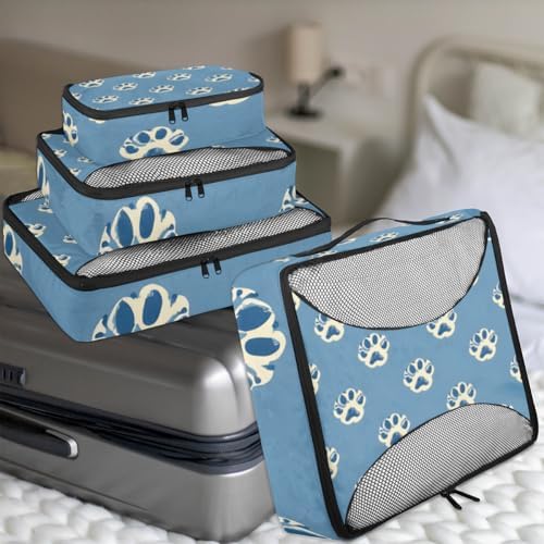 Paw 4 Set Packing Cubes Luggage Organizer Bags for Travel Accessories and Essentials, Dog Paw