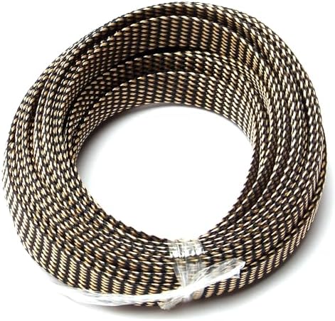 Bettomshin 1Pc 16.4Ft(5m) Cable Management Sleeve, 9/16"(14mm) Width PET Black & Gold Cord Protector, Wire Loom Tube Insulated Split Sleeving for USB Cable Power Cord Organizer Video Cable Hider