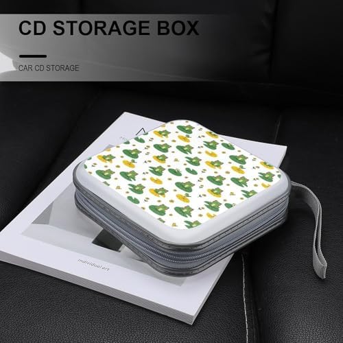 DVD Storage Binder for 40 Discs Cute Frogs, Hard Shell Protective Wallet with Handle, Portable CD Organizer for Car Travel