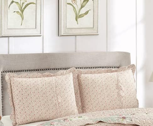 Brilliant Sunshine Traditional Rose & Sage Pillowshams Set, 20"x26"+2" | Patchwork Design, Quilted Standard Pillowcases, Washable Scallop Edge Pillow Covers, Pack of 2
