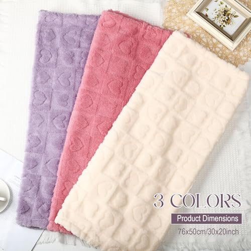 Tegeme 3 Pcs Small Dog Blanket 280 GSM Washable Pet Bed Cover Soft Fluffy Puppy Blanket 3D Textured Heart Checkered Pattern Fleece Soft Cat Plush Pet Throws for Kitten Doggy(Classic Colors,20"×30")