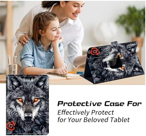 Universal Tablet Case for T-Mobile Revvl Tab 2 10.1" Model:9185W 2025/Revvl Tab 5G 10.36" 2023, 360 Degree Rotating Kickstand Protective Stand PU Leather Shell Cover for 9"-10.5", Grey Wolf
