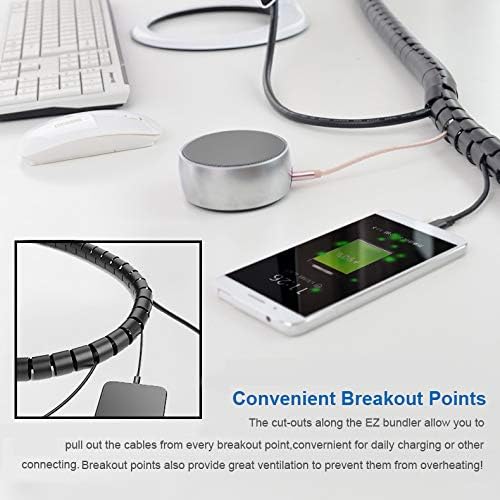 10FT Cable Management Sleeve Cord Bundler 0.8" Diameter w/Zip Clip Zipper Wire Wrap Cord Organizer Cable Tube Hider Flexible & Expandable Home & Office Wire Concealer for PC TV Computer Cinema