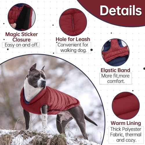 Lelepet Reversible Dog Coat Windproof Dog Jacket Lightweight Puffer Vest