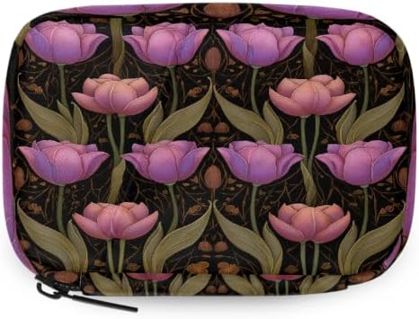 Travel Pill Organizer Vintage Pink Purple Tulips Small Pill Case
