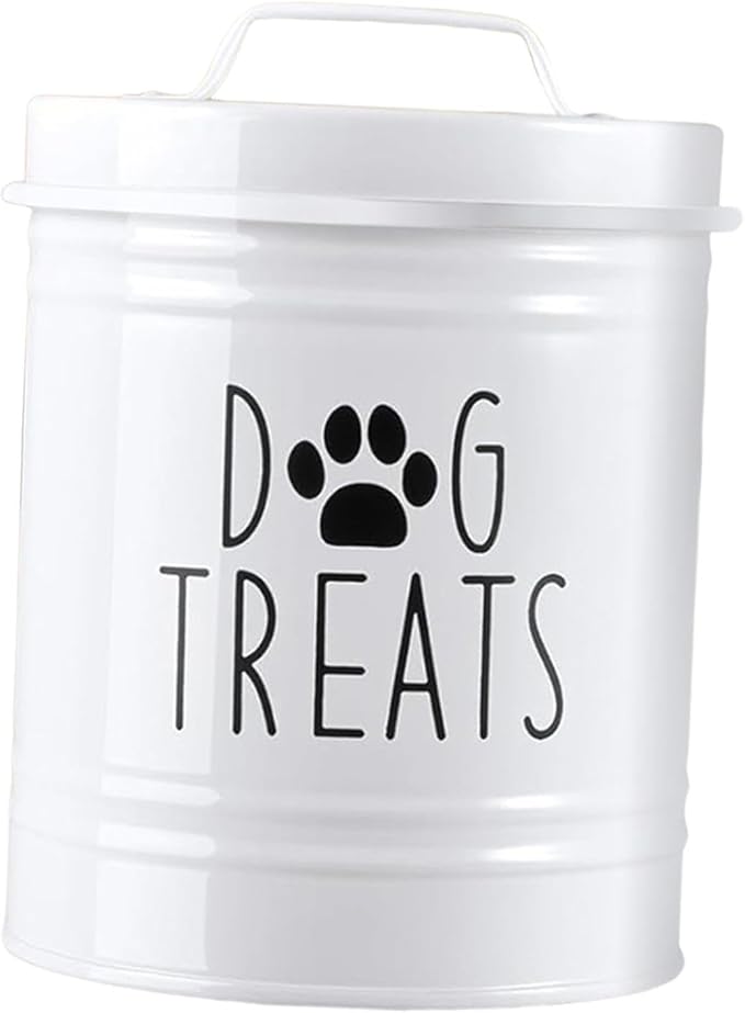 Sealed Storage Container Dog Food Organizer Pet Treat Storage Bin Airtight Metal Jar Rubber Seal Smooth Handle Compact Wide Opening Suitable for, White
