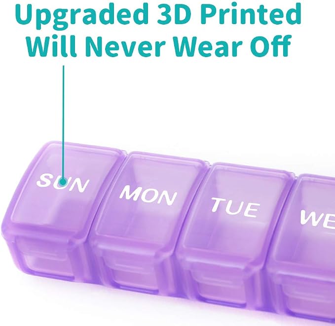 2 PCS Travel Pill Organizer, Small & Lightweight (Purple) | Weekly 7 Day Pill Organizer, Pill Organizer with Labels, Cute Medicine Organizer for Purse, Daily Pill Container